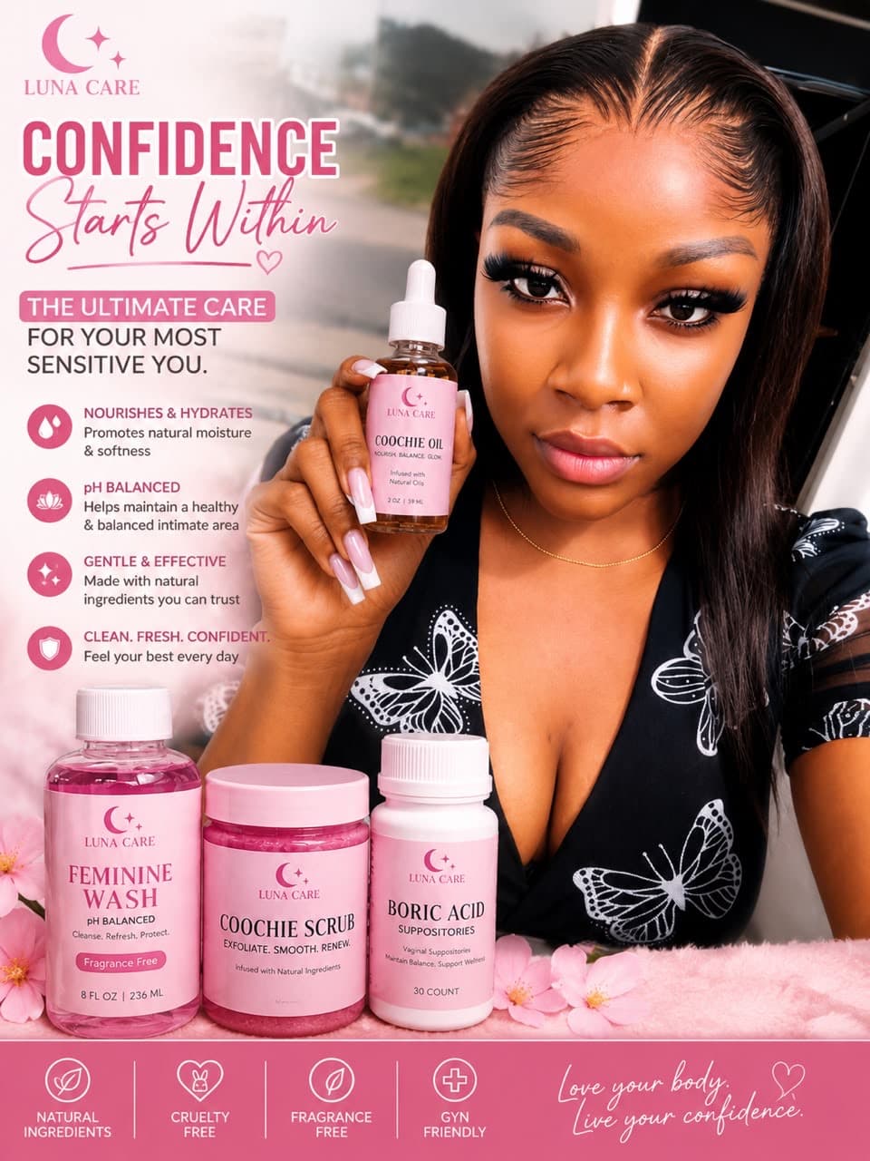 Boric acid,coochie scrub,feminine wash and boric acid
